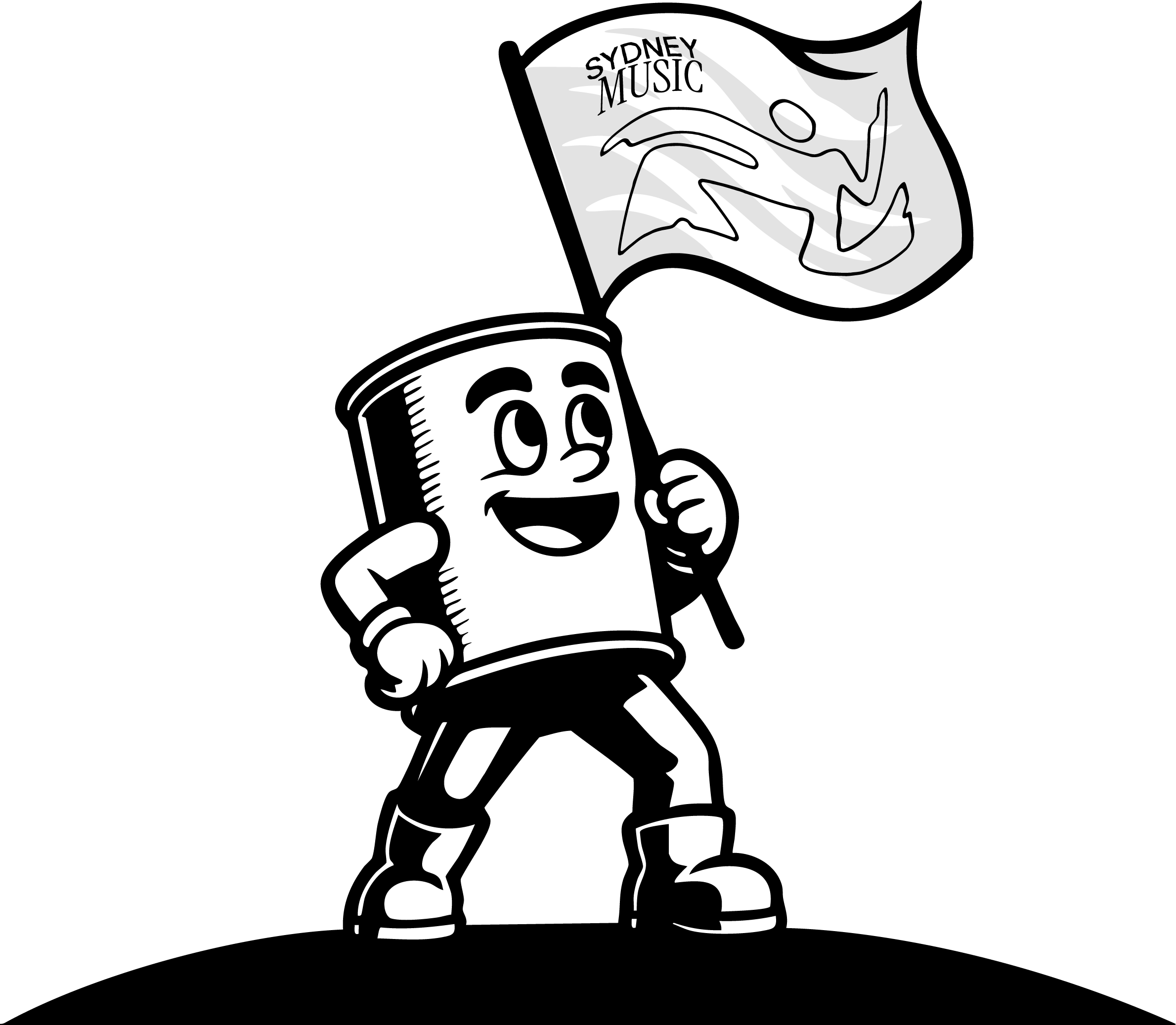 Can Man with a flag with Cliff the Glyph on it