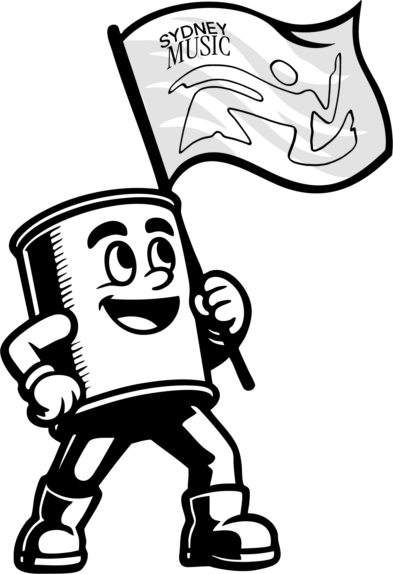 Can Man holding a flag with Cliff the Glyph